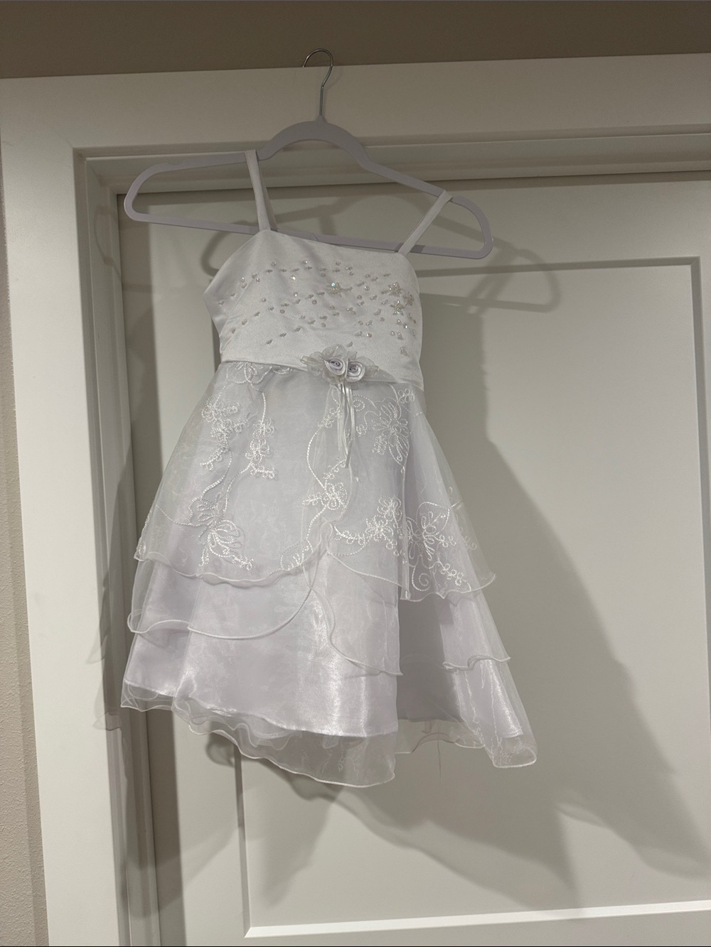 White Embellished Girls' Layered Formal Dress